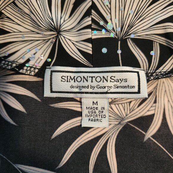 Simonton Says Top Rhinestones Floral Black White‎ Bling Elegant Womens Medium - Picture 11 of 14